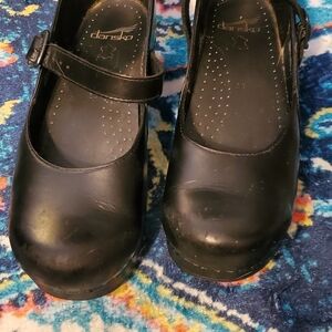 Dansko Black Leather Mules Size 7